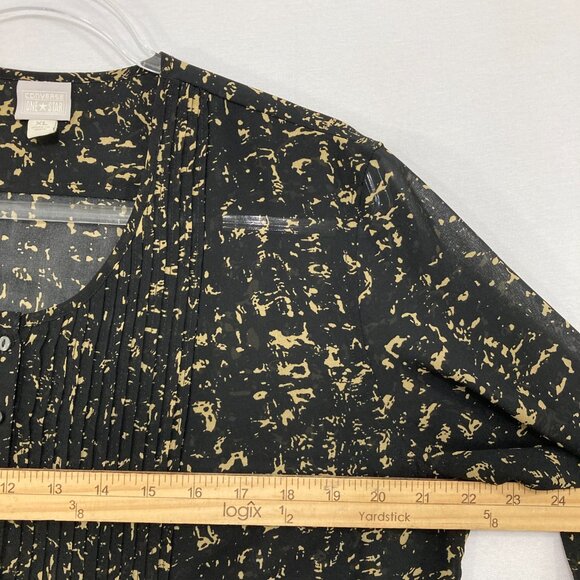 Converse Top size XL Black Tan Abstract Sheer Long Sleeve Popover Blouse - Picture 6 of 10